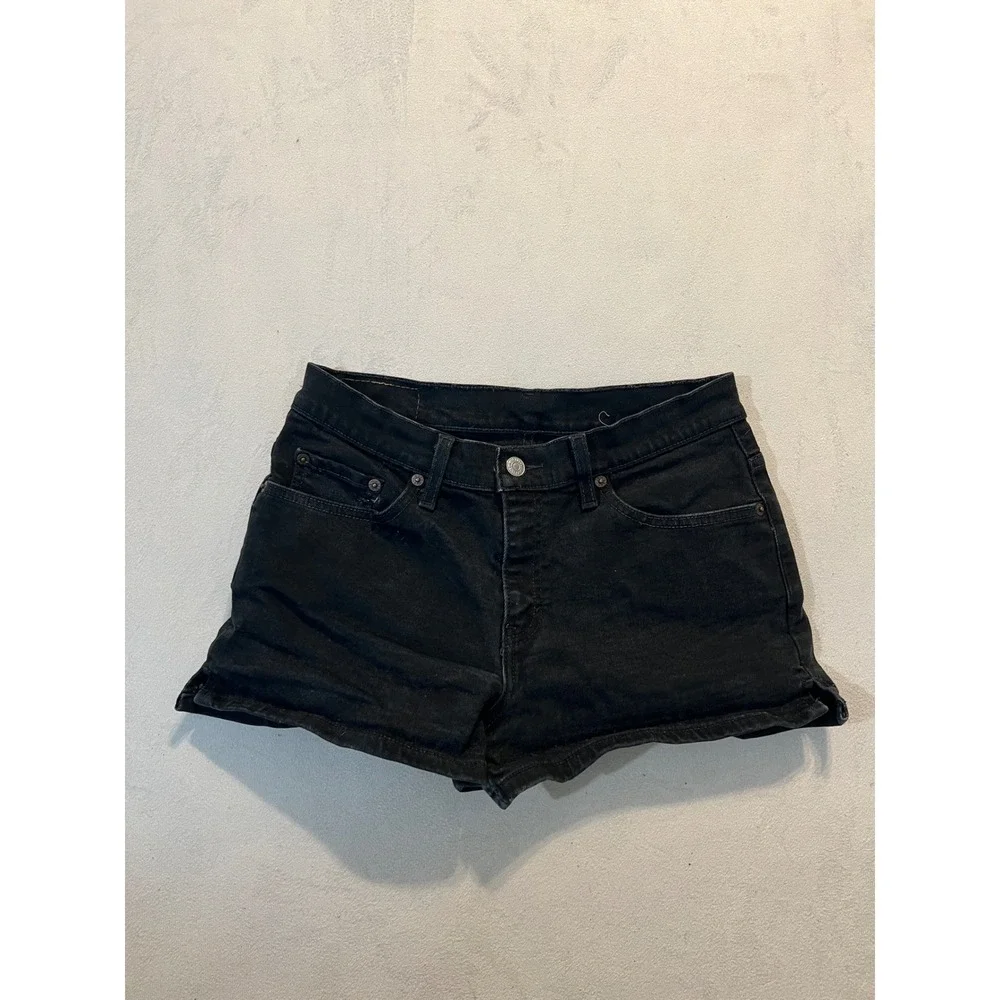 Levis Black Denim Shorts Womens Size 9 JR Stretch Low Mid Rise 5 Pocket 0341